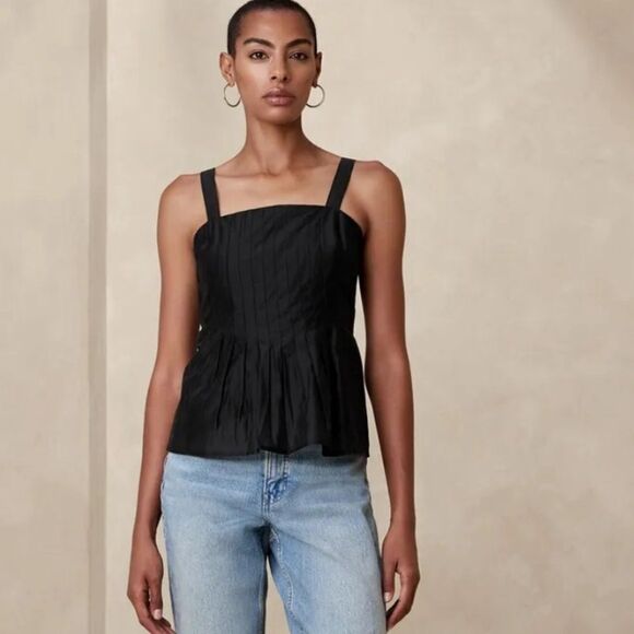 NWT Banana Republic Pleated Camisole Tencel Lyocell Black- Size 4 - Picture 1 of 11
